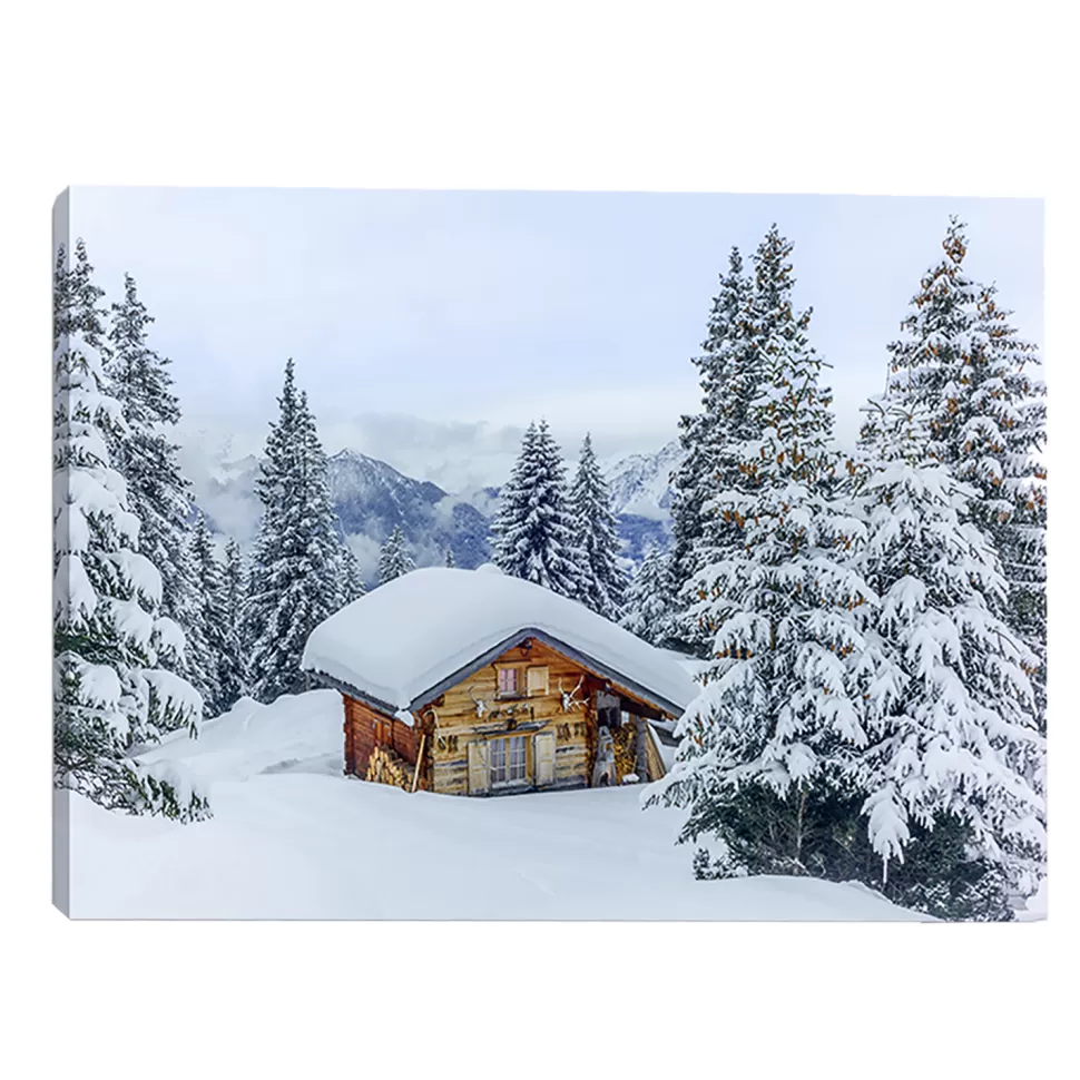Christmas Forever CANVAS 16″x12″ LIGHT UP CHALET 30PCS LED FIBERS+6/18TIMER