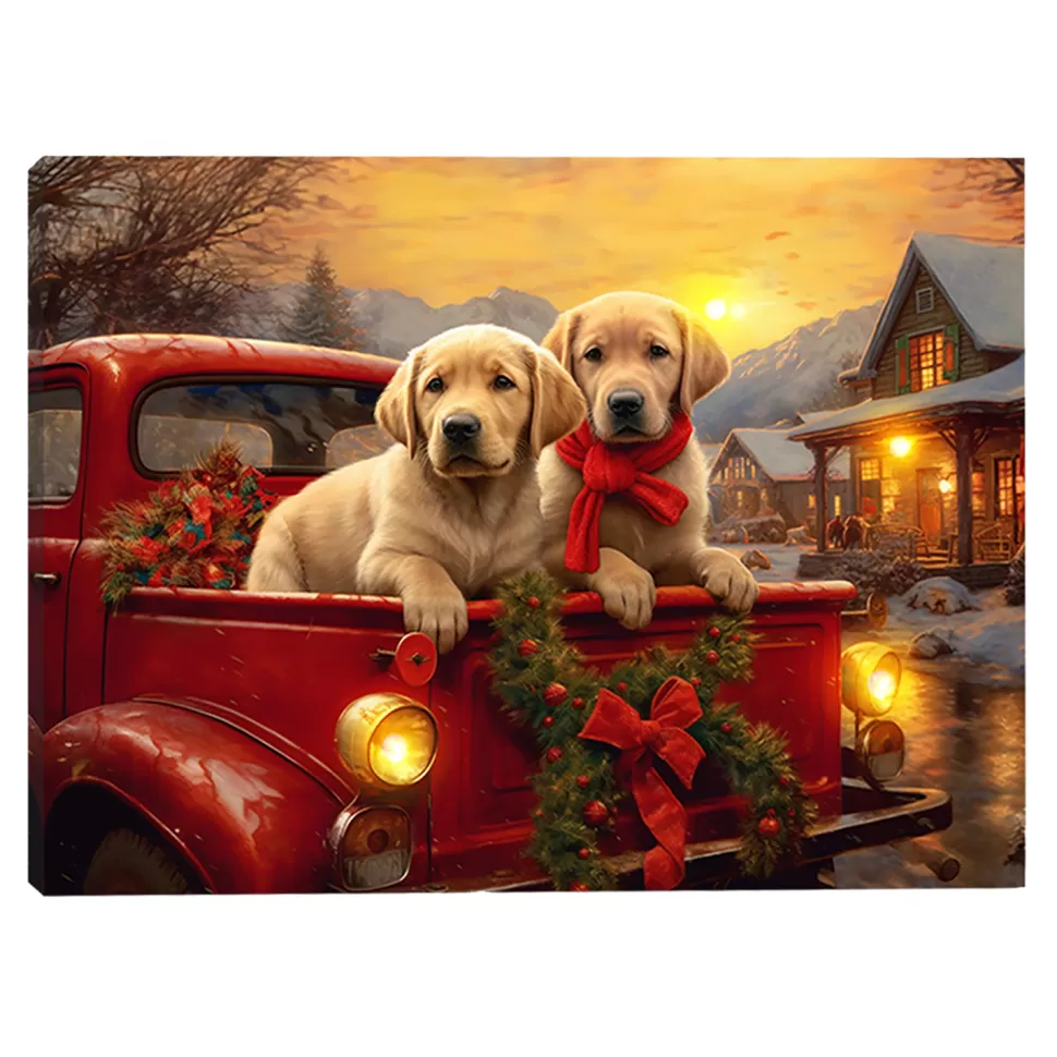Christmas Forever CANVAS 16″x12″ LIGHT UP DOGS 3PCS LED+6/18TIMER