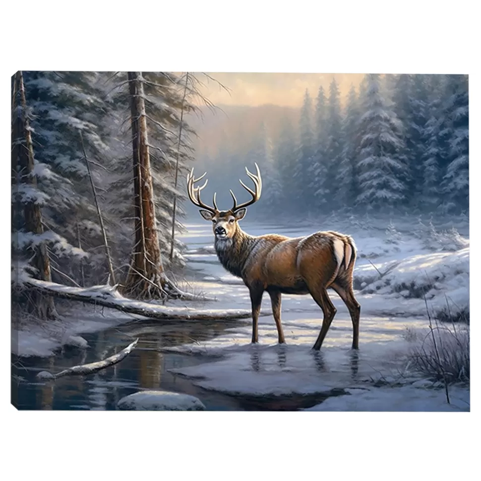 Christmas Forever CANVAS 16″x12″ LIGHT UP REINDEER 30PCS LED FIBERS+6/18TIMER