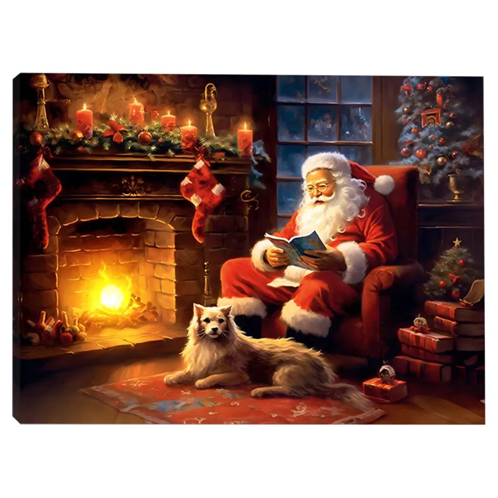 Christmas Forever CANVAS 16″x12″ LIGHT UP SANTA 1PC LED+20PCS LED FIBERS+6/18TIMER