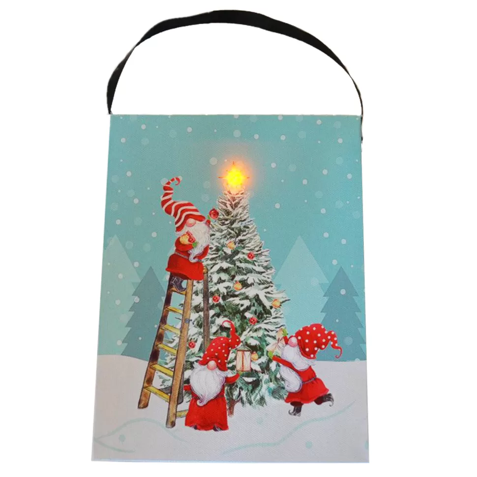 Christmas Forever CANVAS 6″X8″ 1 LED GNOME ON XMAS TREE