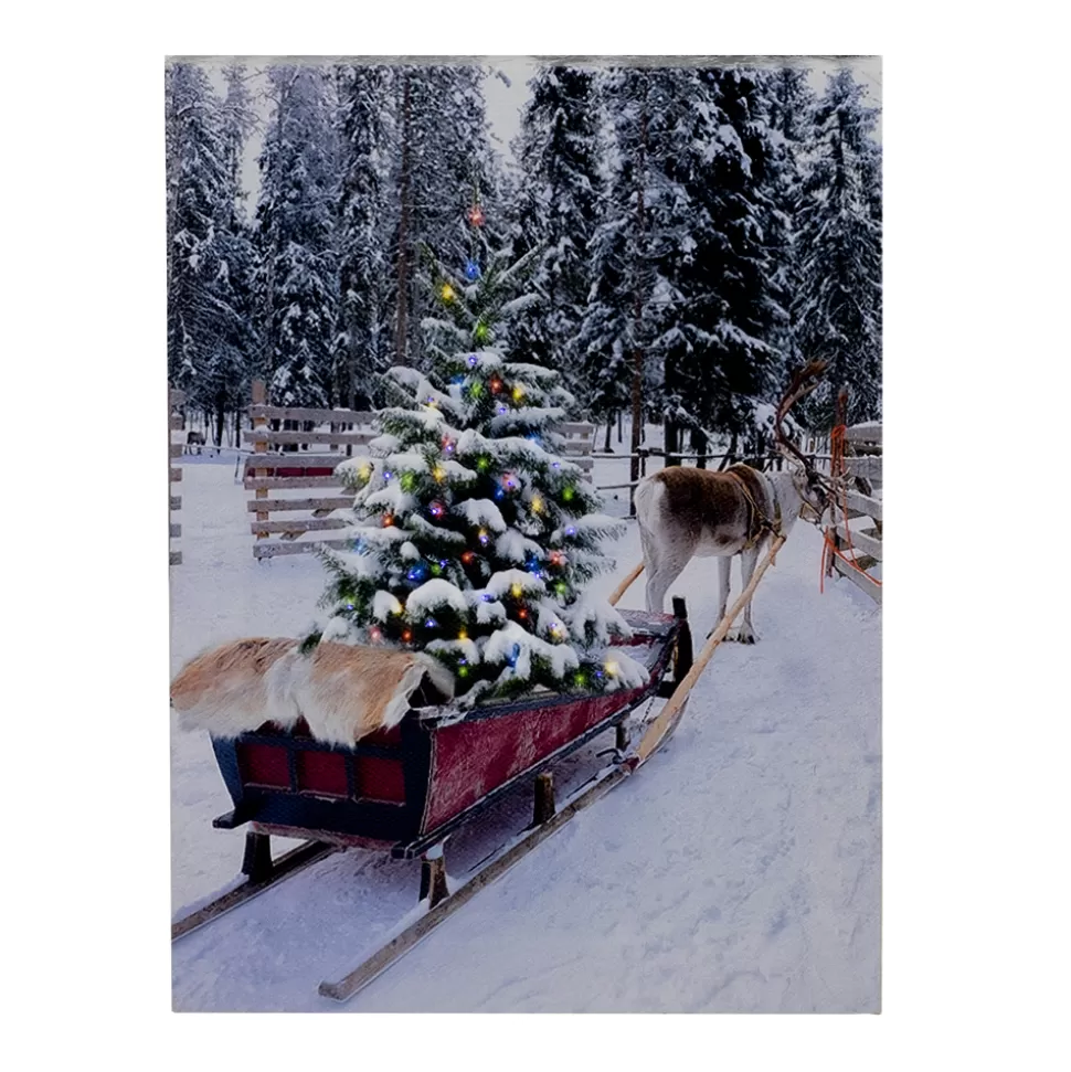 Christmas Forever CANVAS 6″X8″ 20 FIBERS SLEIGH W/TRE REINDEER