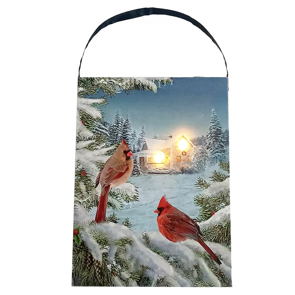 Christmas Forever CANVAS 6″X8″ 2 LED CARDINAL LOVEBIRDS