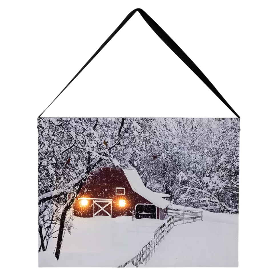 Christmas Forever CANVAS 8″X6″ 2LED SNOW COVERED RED HOUSE