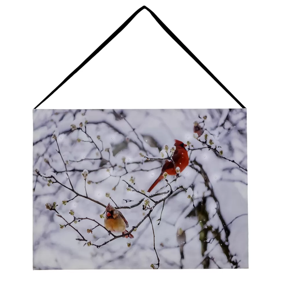 Christmas Forever CANVAS 8″X6″ LED 20 FIBERS 2 BIRDS ON BRANCH