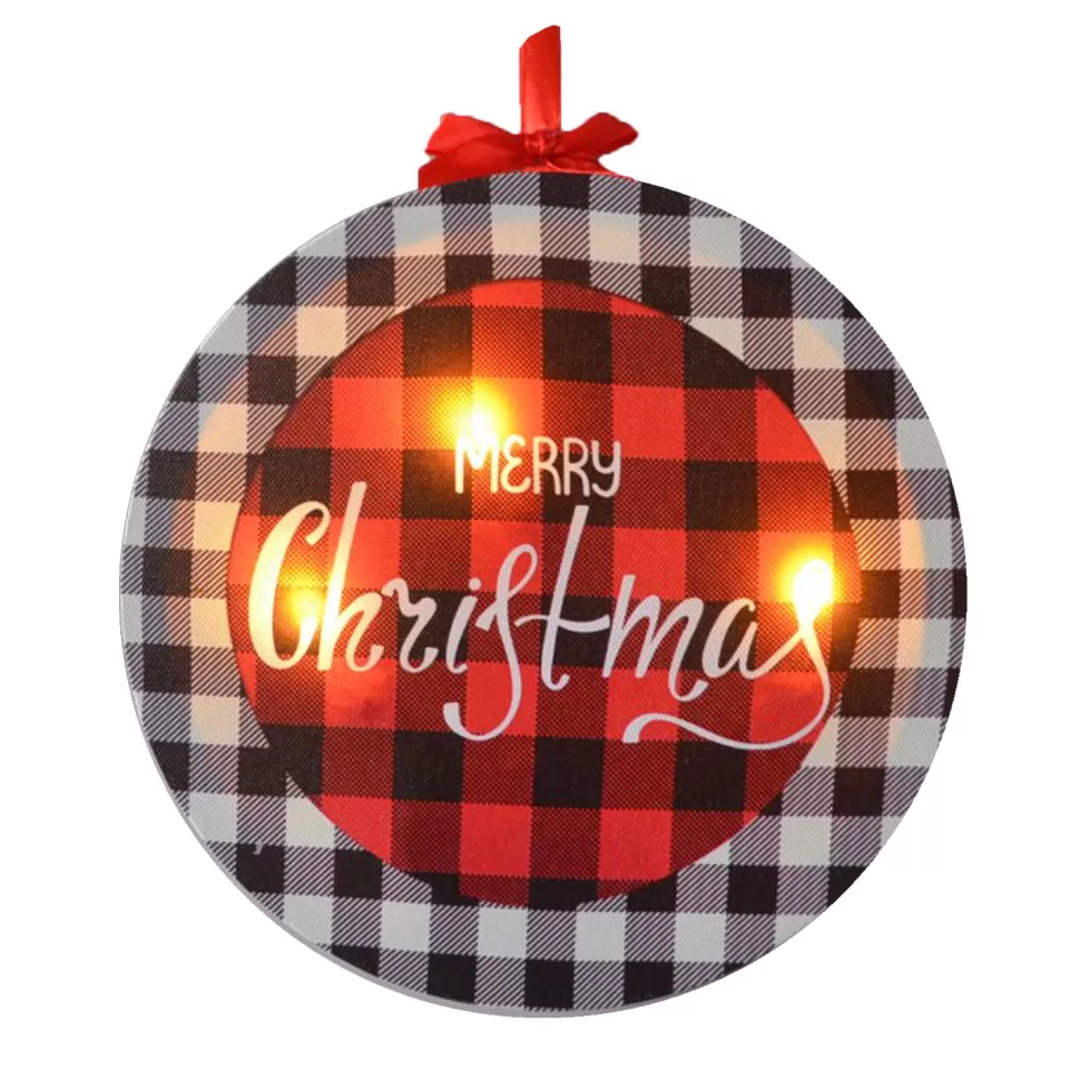 Christmas Forever CANVAS 8″X8″ 3 LED PLAID W/ “MERRY CHRISTMAS”