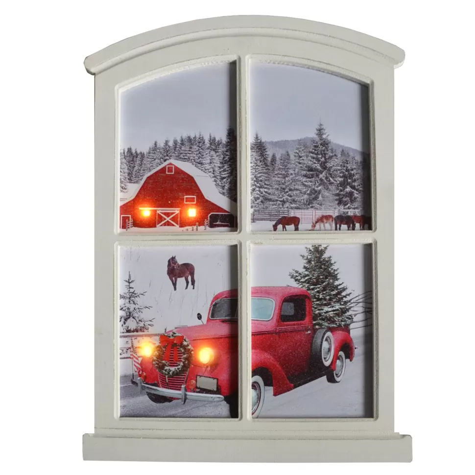 Christmas Forever CANVAS W/ FRAME 16″X23″4 LED TRUCK AT BARN SCENE W/TIMER