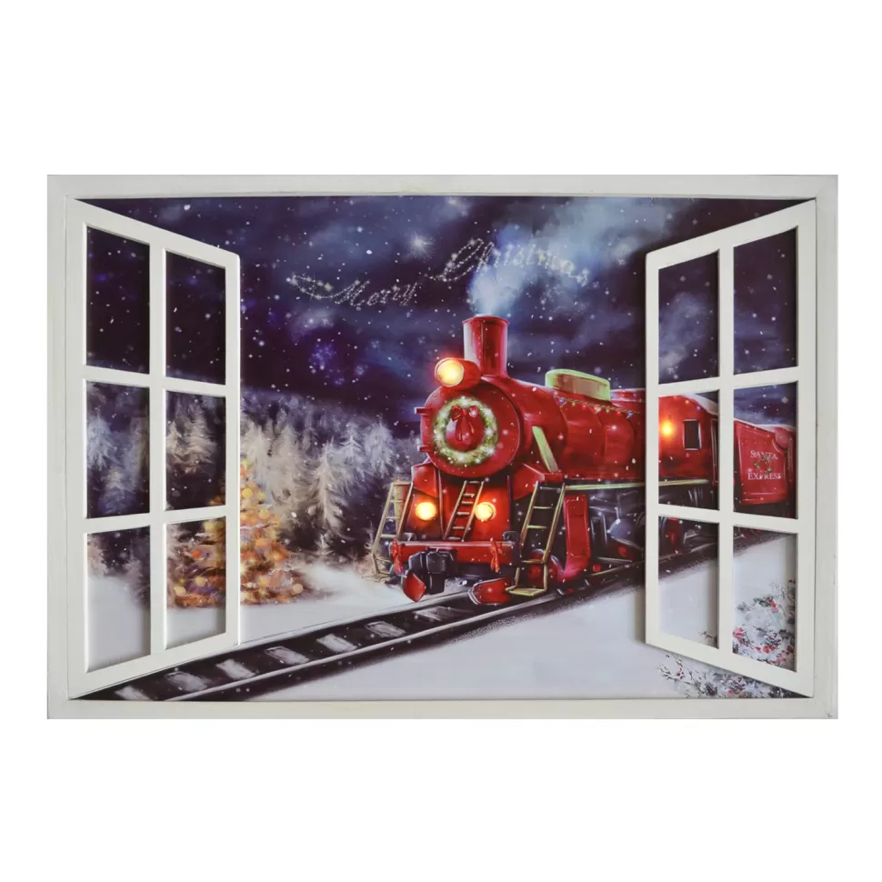 Christmas Forever CANVAS W/ FRAME 35″X24″4 LED RED TRAIN W/TIMER