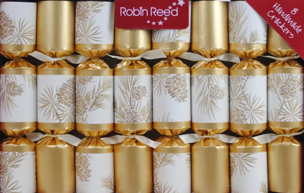 Christmas Forever CHRISTMAS CRACKER DLX 8PCX8.5″ GOLD/IVORY W/ PINECONE PRINT