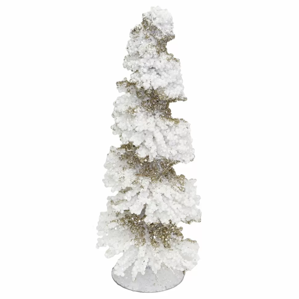 Christmas Forever CONE TREE 12″ WHITE BERRIES SPIRAL W/ GOLD GLITTER