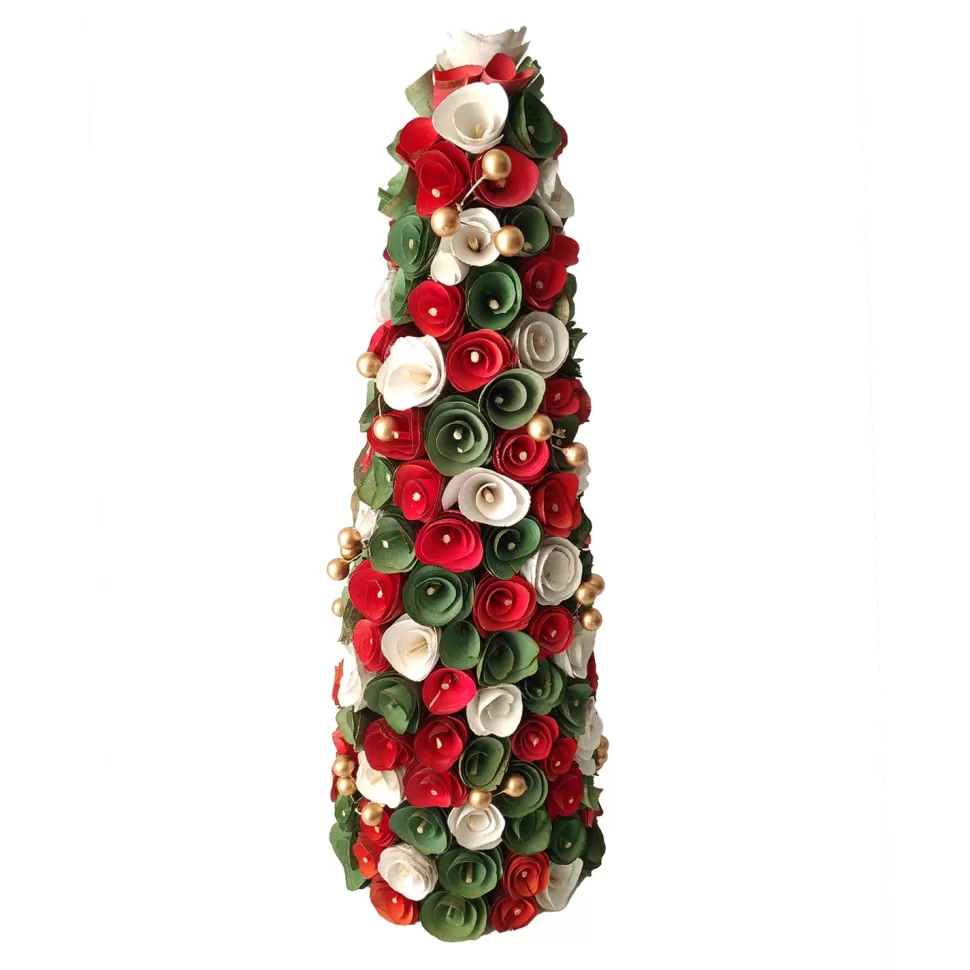 Christmas Forever CONE TREE 19″ RED /WHITE /GREEN FLOWERS