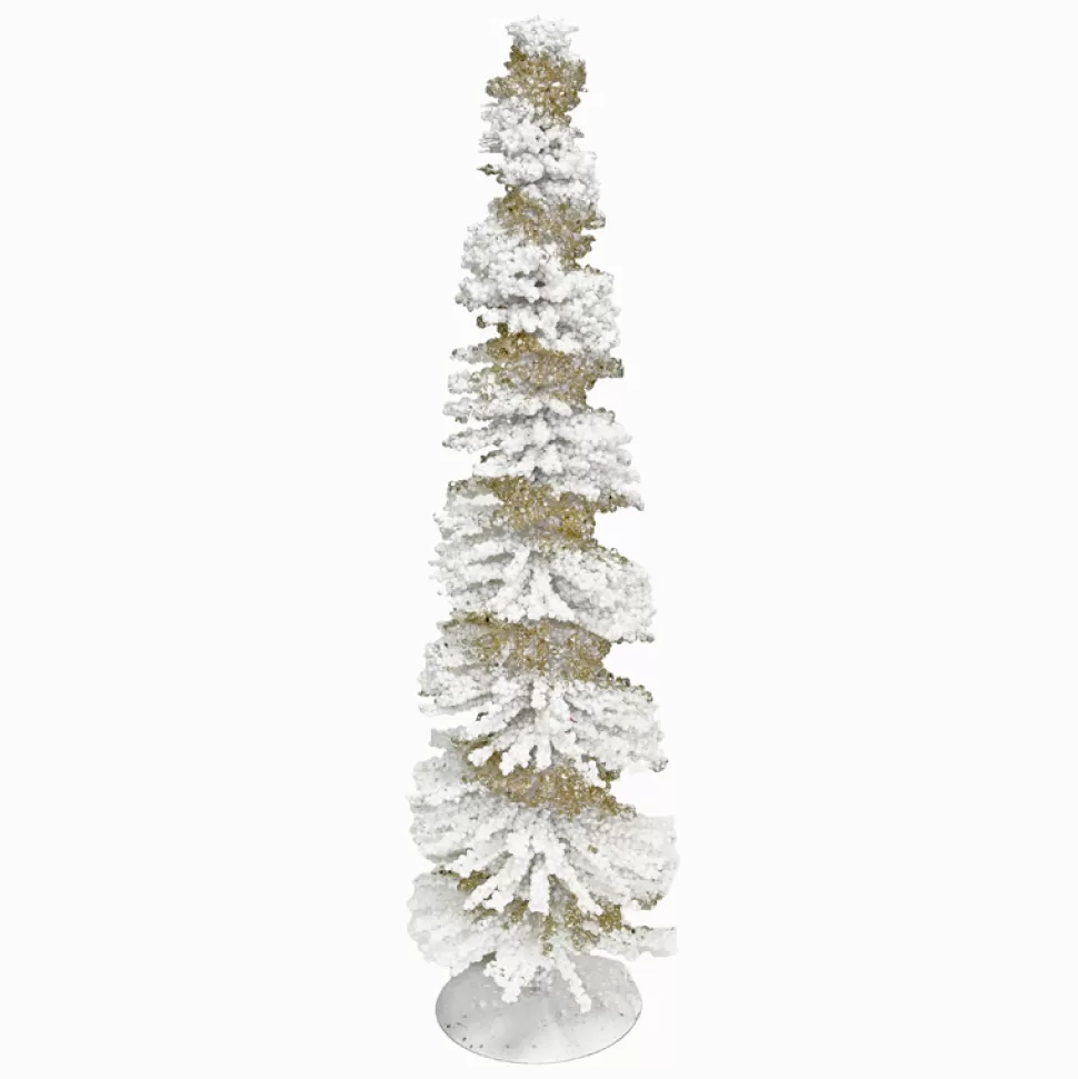 Christmas Forever CONE TREE 20″ WHITE BERRIES SPIRAL W/ GOLD GLITTER
