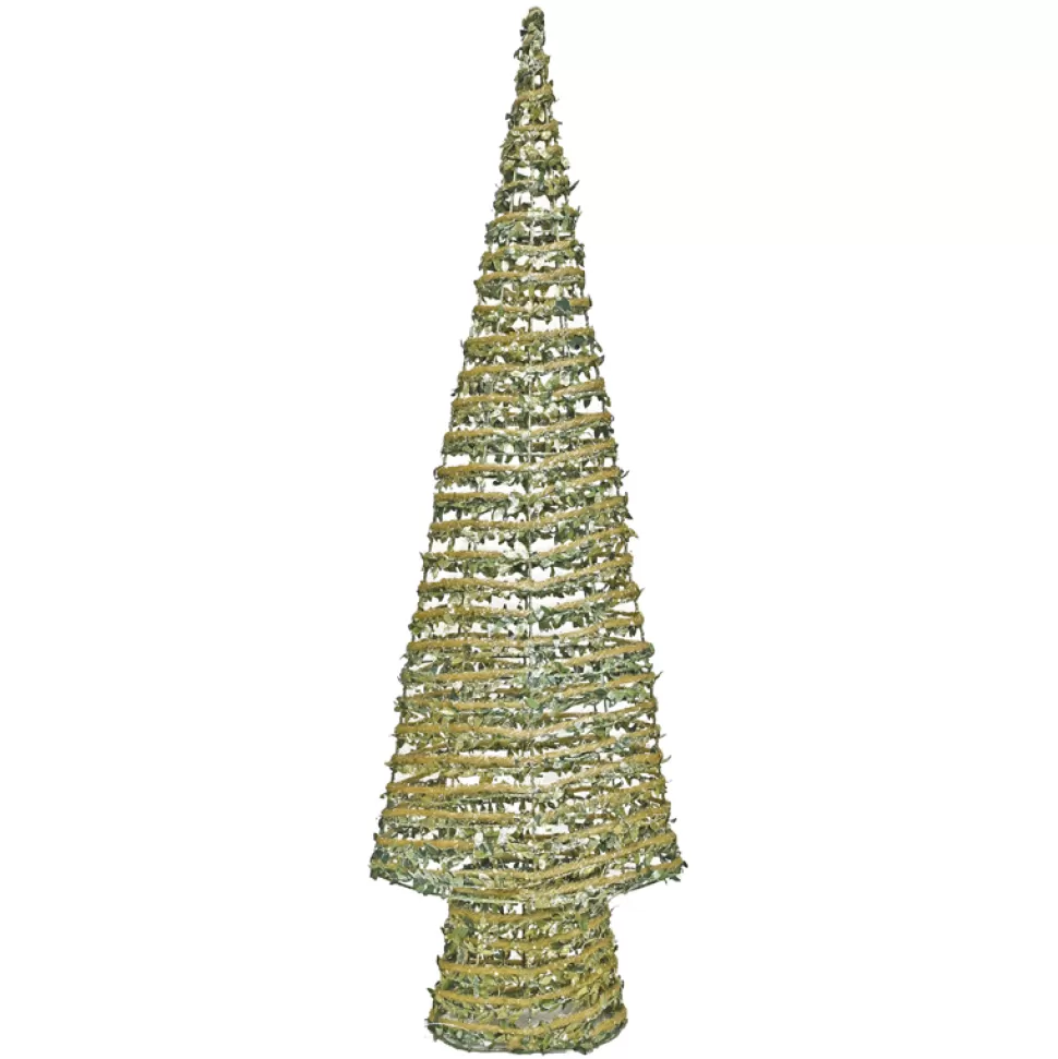 Christmas Forever CONE TREE 31.5″ HEMP ROPE & GREEN LEAVES W/ GLITTER
