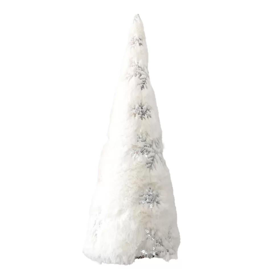 Christmas Forever CONE TREE FUR FABRIC 16″ WITH SILVER SNOWFLAKE