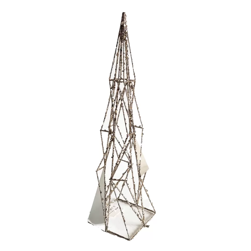 Christmas Forever CONE TREE GEOMETRIC WIRE 15.5″ W/ MIRROR & CHAMPAGNE GLITTER