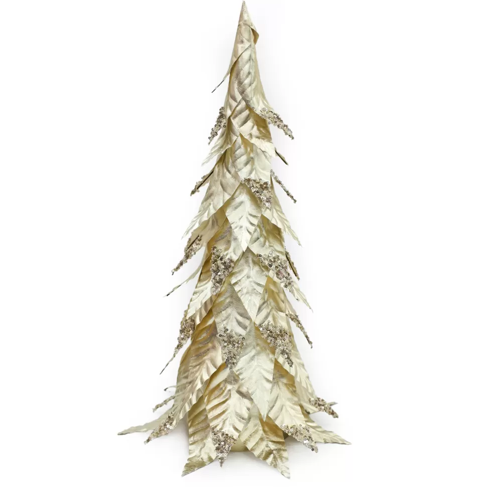 Christmas Forever CONE TREE METALLIC CHAMPAGNE LEAVES 19″ W/ GLITTER