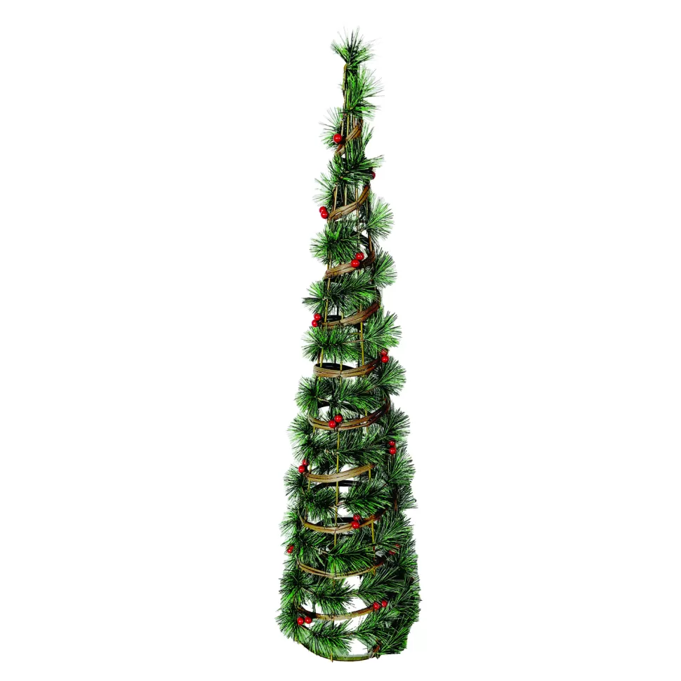 Christmas Forever CONE TREE RATTAN 36″ W/ NEEDLE PINE & RED BERRIES