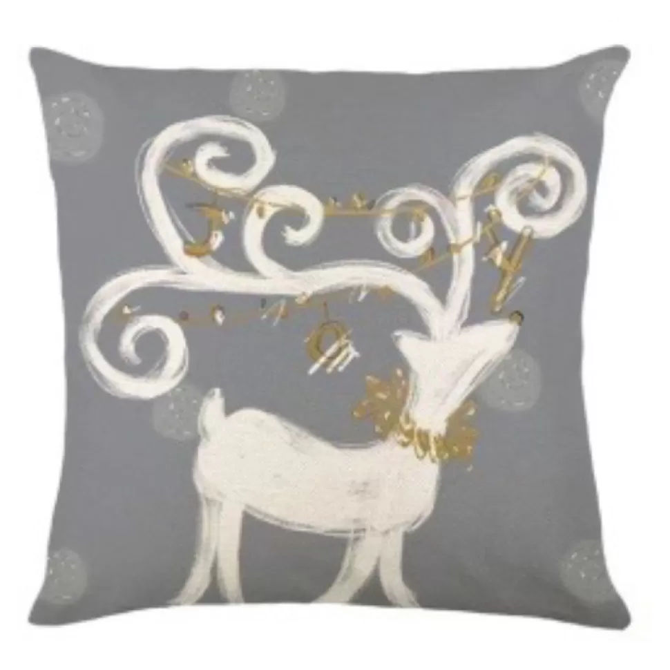 Christmas Forever CUSHION DECORATIVE 16″ X 16″ – REINDEER GRAY/ IVORY