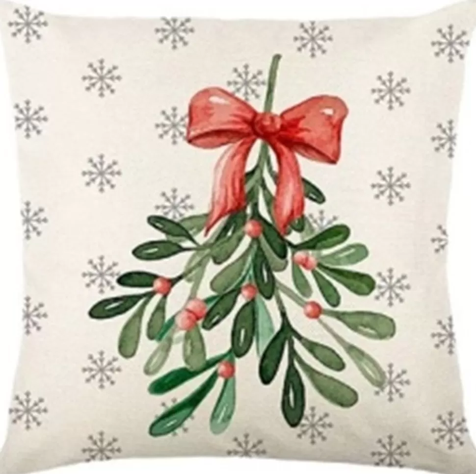 Christmas Forever CUSHION DECORATIVE 16″x16″ – MISTLETOE IVORY/GREEN
