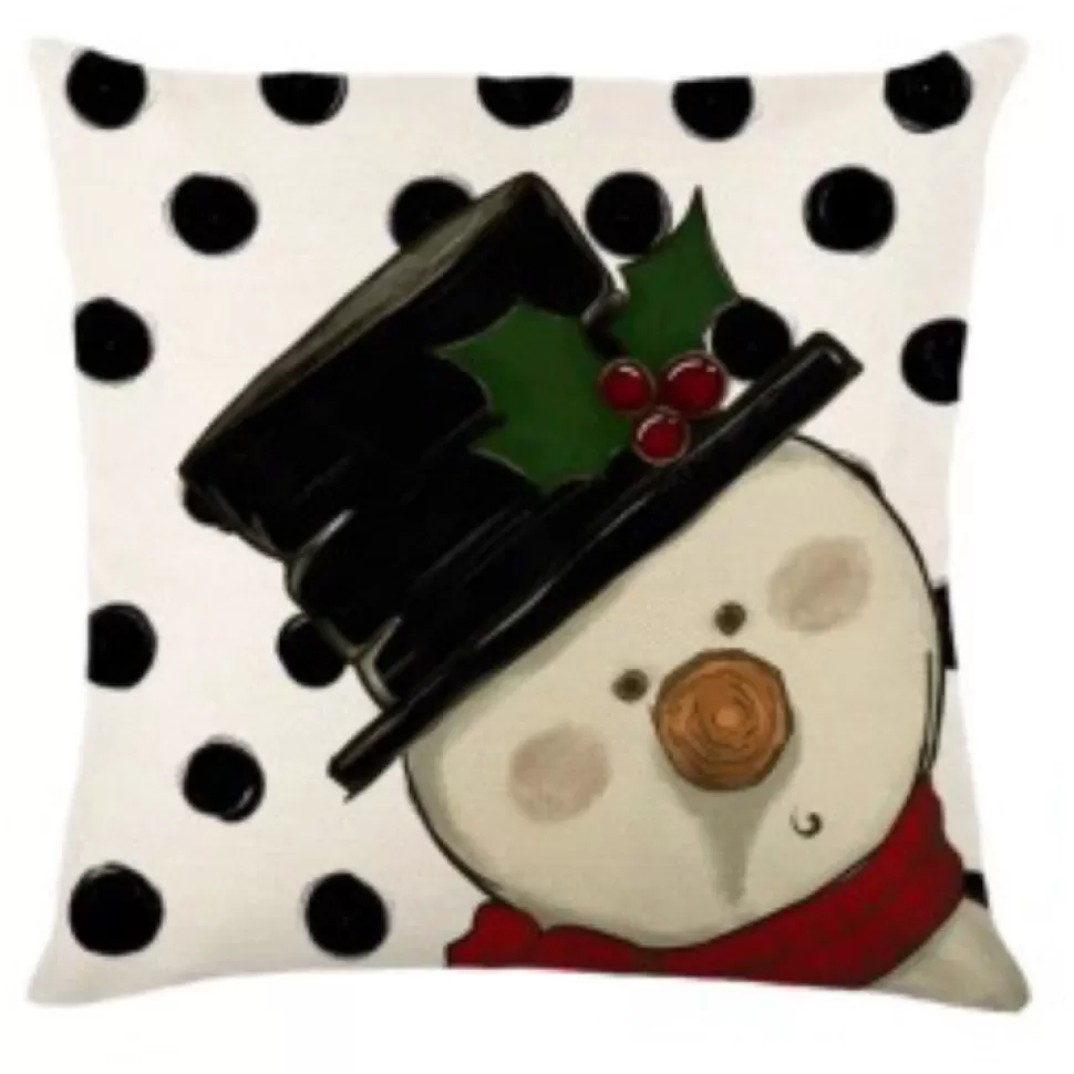 Christmas Forever CUSHION DECORATIVE 16″x16″ – SNOWMAN IVORY/BLACK/RED