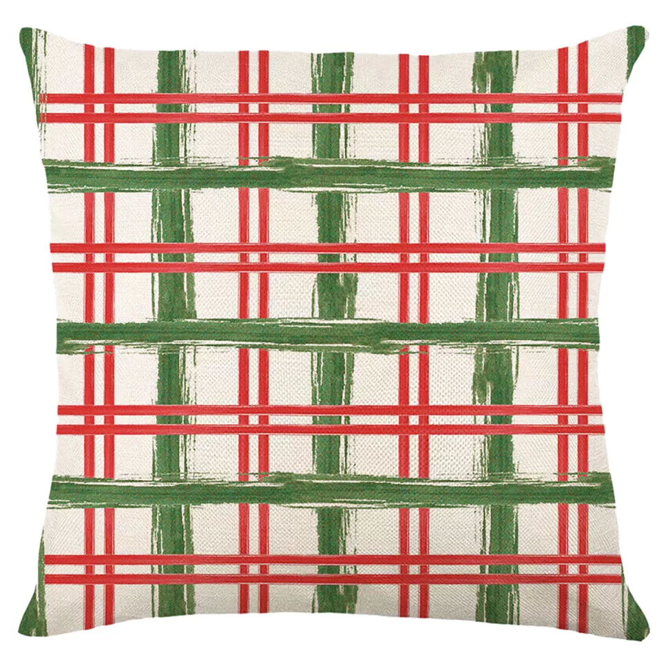 Christmas Forever CUSHION DECORATIVE 16″x16″ CHECKERED PRINT IVORY/RED/GREEN