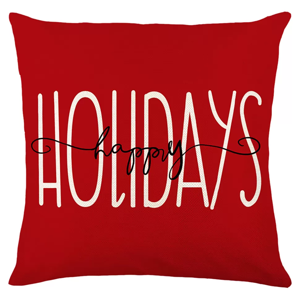 Christmas Forever CUSHION DECORATIVE 16″x16″ “HAPPY HOLIDAYS” RED/WHITE