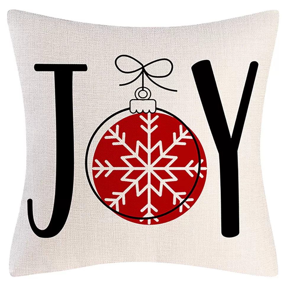 Christmas Forever CUSHION DECORATIVE 16″x16″ “JOY” IVORY/RED/BLACK