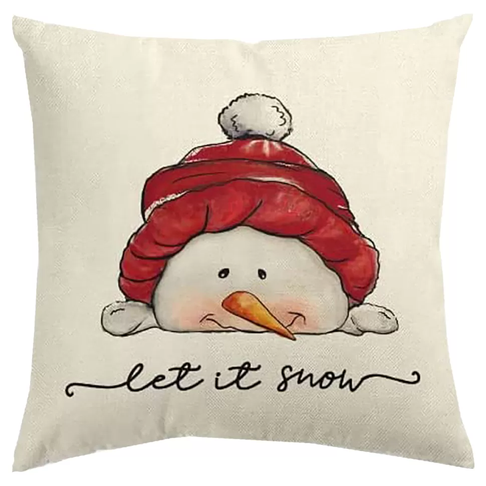 Christmas Forever CUSHION DECORATIVE 16″x16″ “LET IT SNOW” IVORY/RED