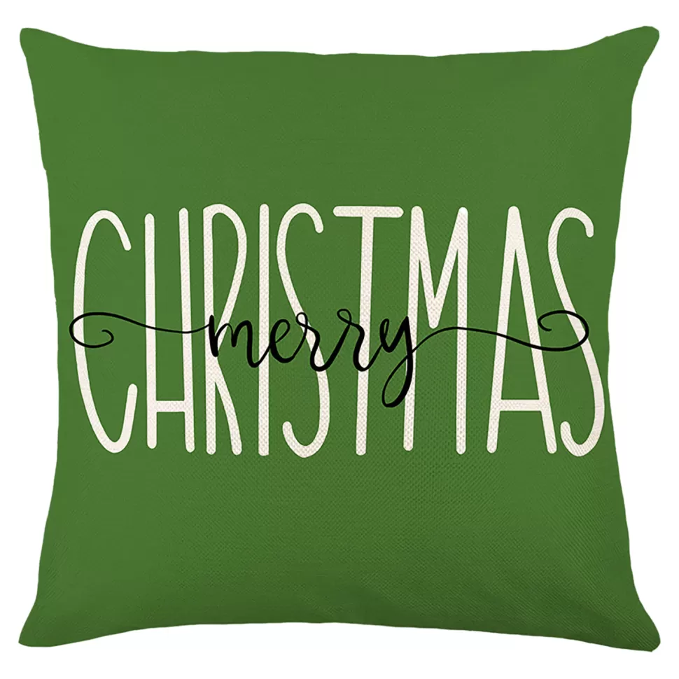 Christmas Forever CUSHION DECORATIVE 16″x16″ “MERRY CHRISTMAS” GREEN/WHITE