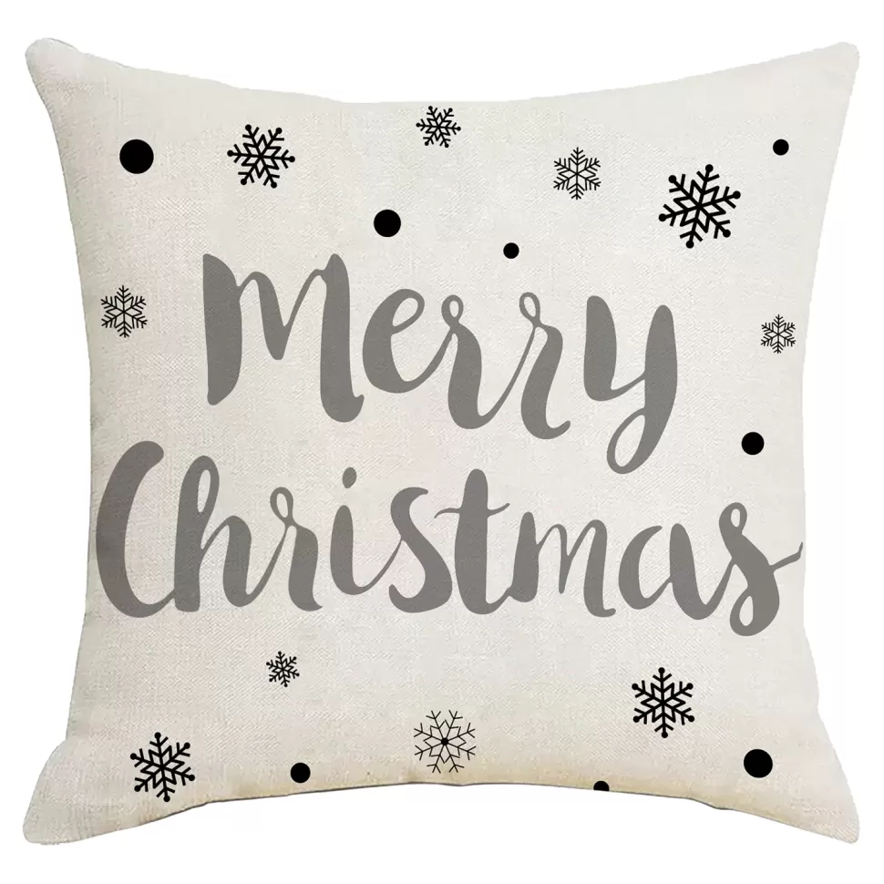 Christmas Forever CUSHION DECORATIVE 16″x16″ “MERRY CHRISTMAS” IVORY/GRAY