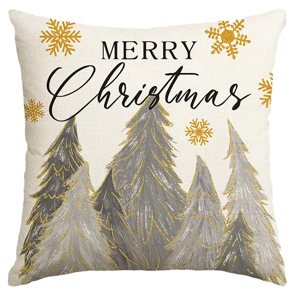 Christmas Forever CUSHION DECORATIVE 16″x16″ “MERRY CHRISTMAS” IVORY/GRAY