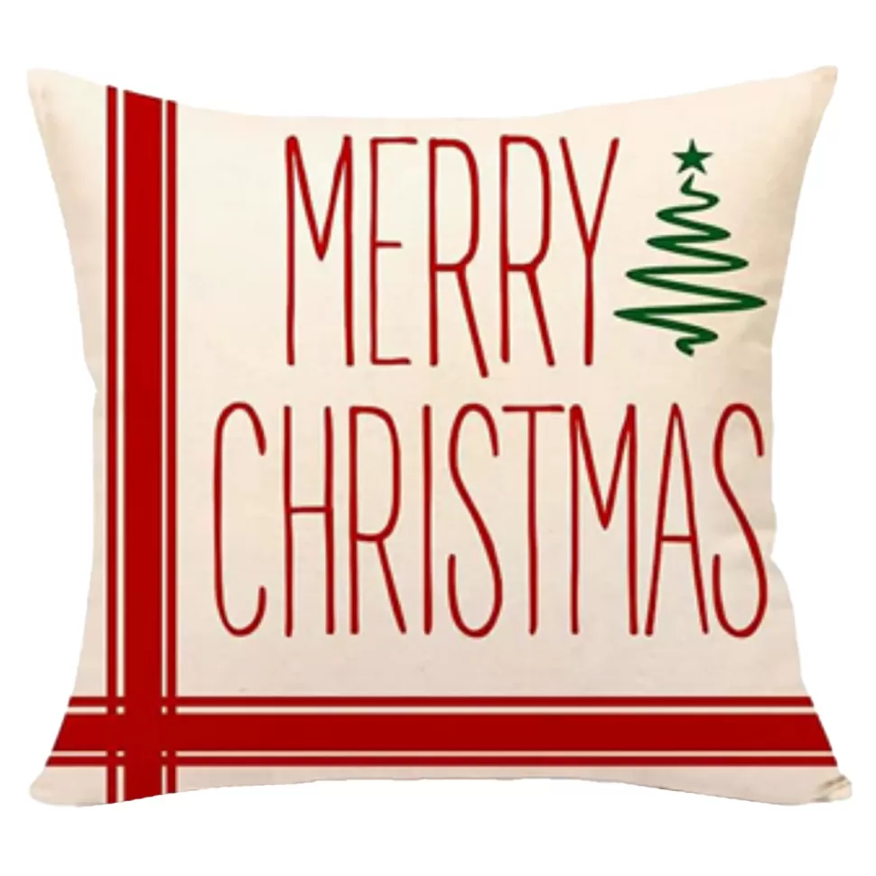Christmas Forever CUSHION DECORATIVE 16″x16″ “MERRY CHRISTMAS” IVORY/RED