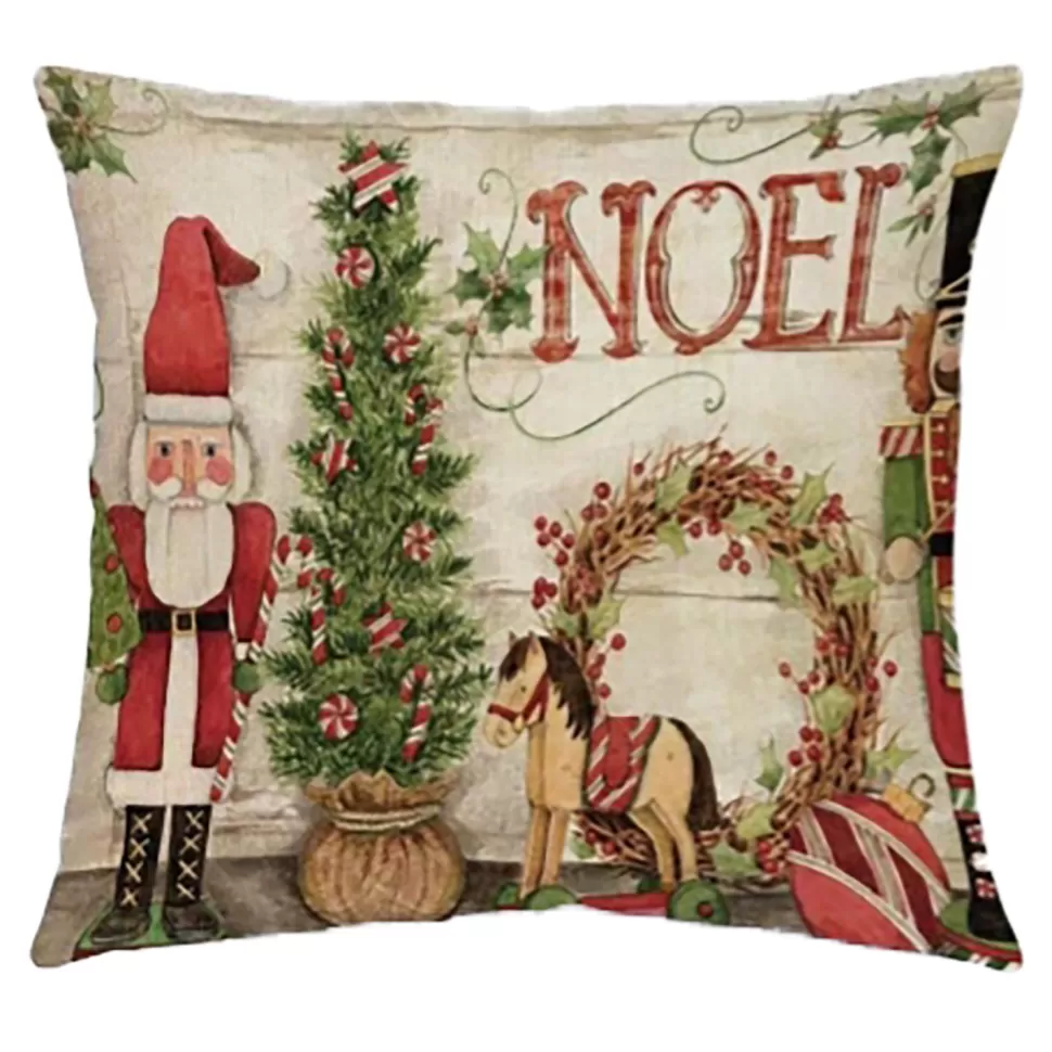 Christmas Forever CUSHION DECORATIVE 16″x16″ “NOEL” IVORY/RED/GREEN