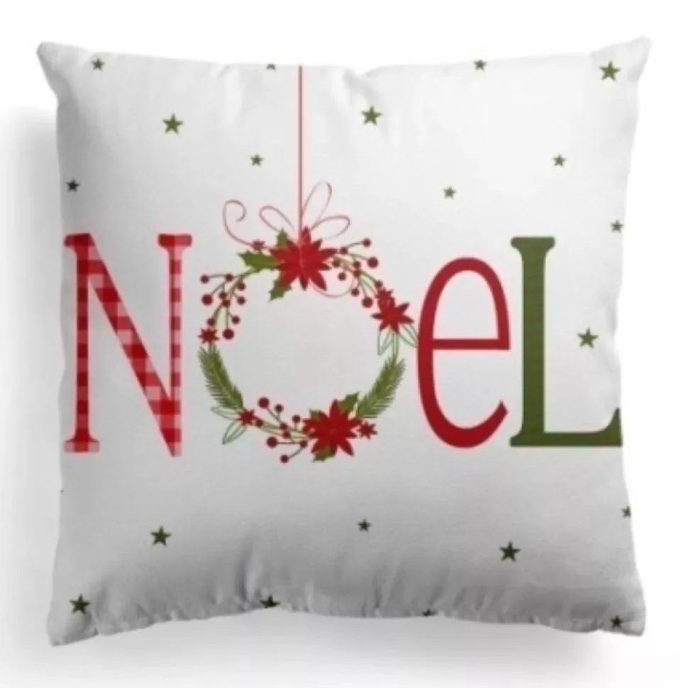 Christmas Forever CUSHION DECORATIVE 16″x16″ “NOEL” WHIRE/RED GREEN