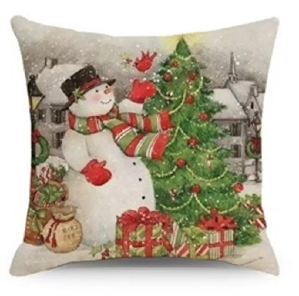 Christmas Forever CUSHION DECORATIVE 16″x16″ SNOWMAN SCENE