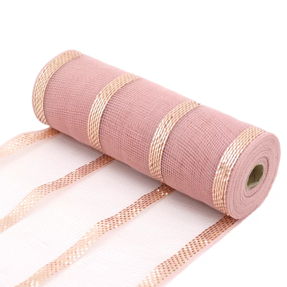 Christmas Forever DECOR MESH 10.5″x10 YDS LN PINK/ROSE GOLD W/ ROSE GOLD STRIPES
