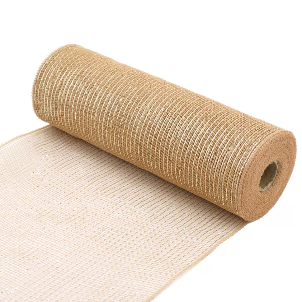 Christmas Forever DECOR MESH 10.5″x10 YDS NAT NATURAL W/ SILVER STRIPES