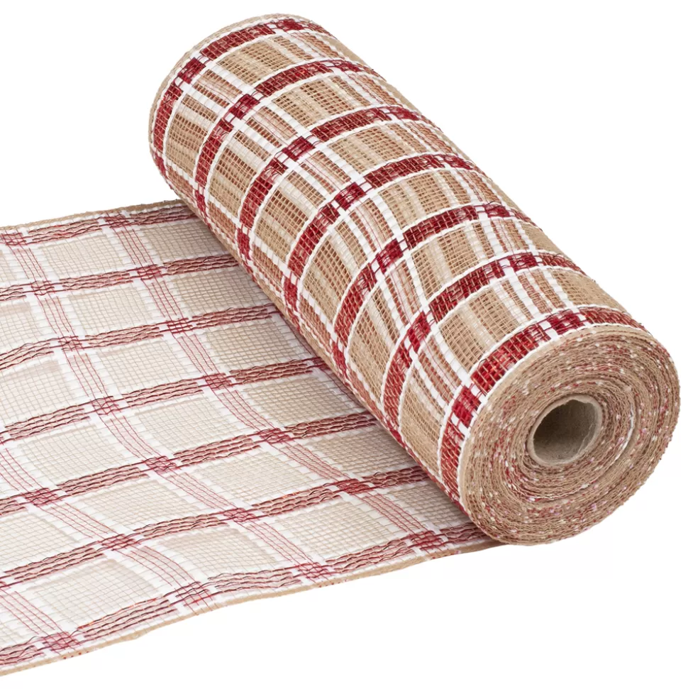 Christmas Forever DECOR MESH 10.5″x10 YDS NAT NATURAL/RED & WHITE CHECK