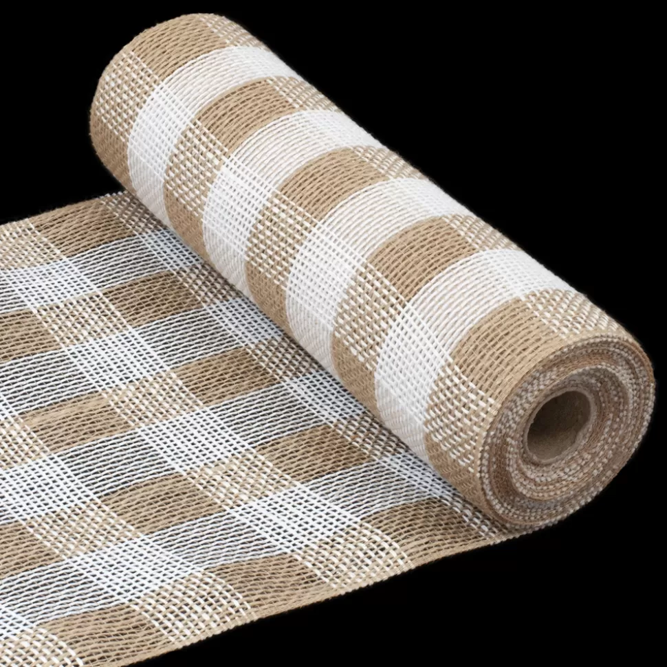 Christmas Forever DECOR MESH 10.5″x5 YDS NAT NATURAL /WHITE CHECK