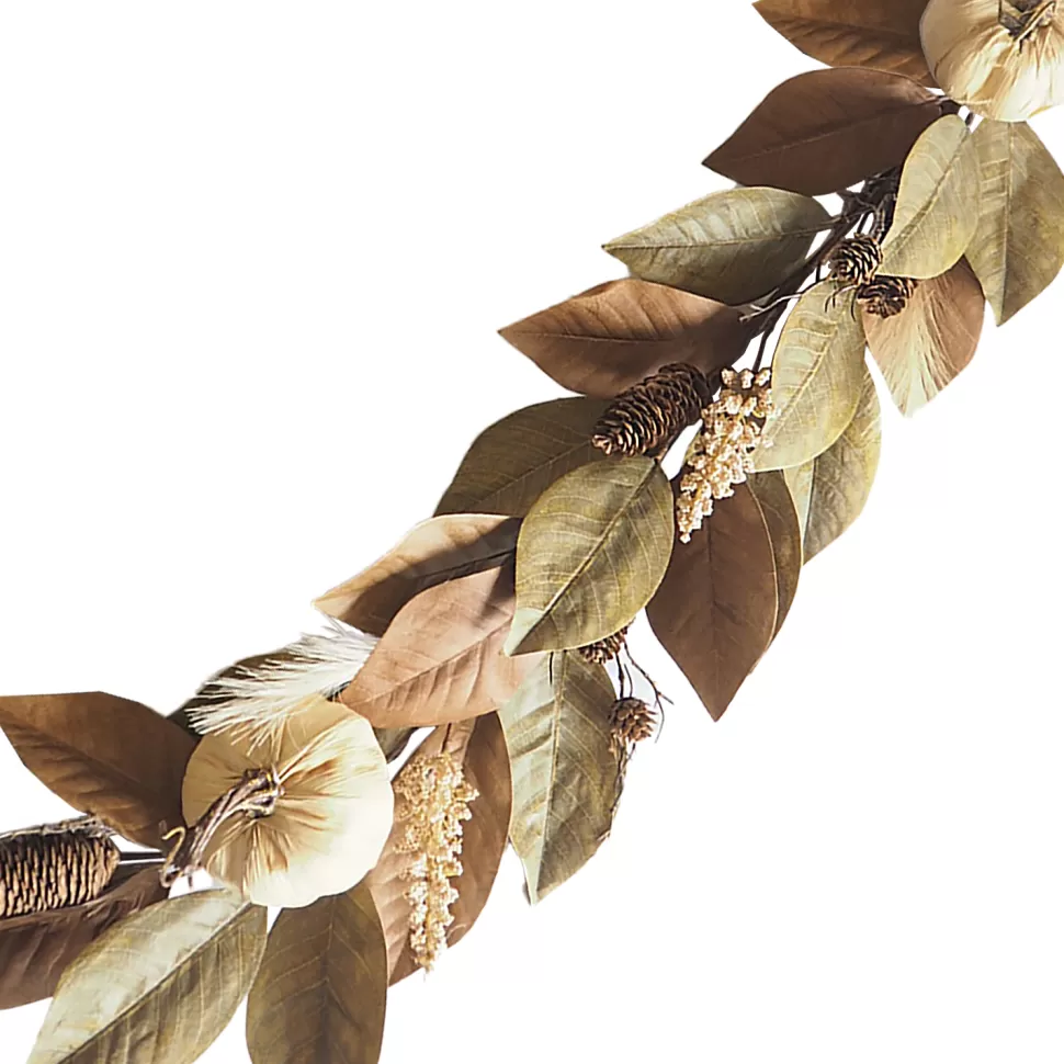 Christmas Forever FALL GARLAND 72″ HEMP PUMPKIN/PINECONE W/ MAGNOLIA LEAF NATURAL