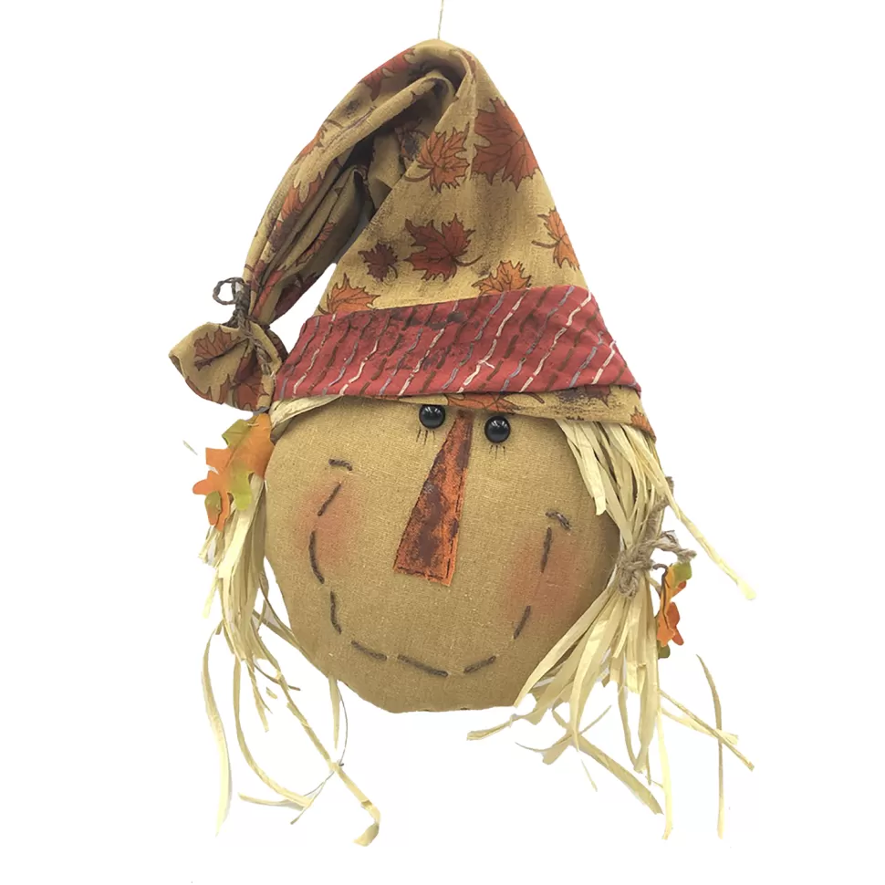 Christmas Forever FALL SCARECROW HEAD HUSK HANGING GIRL 12.5″ ORANGE/MULTI