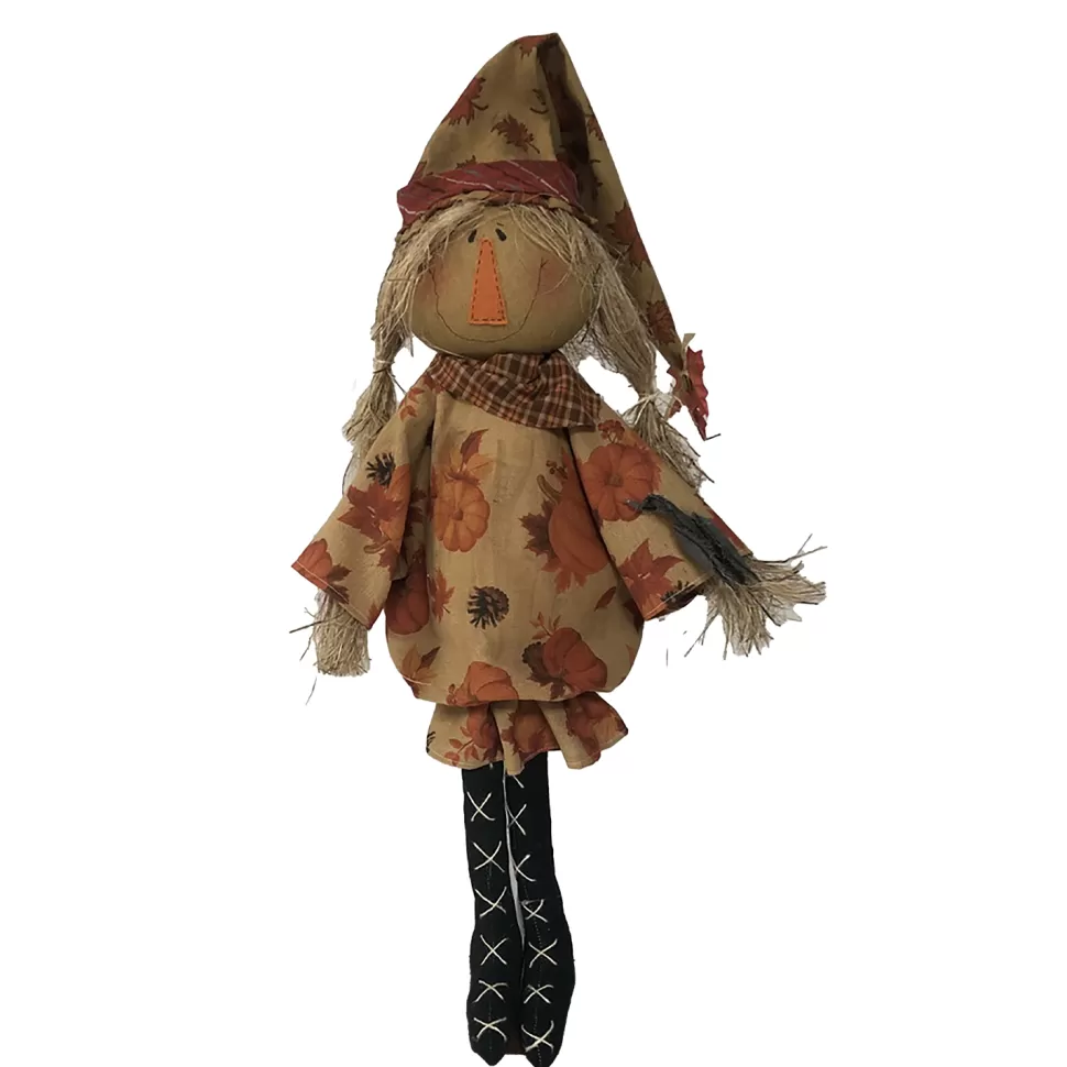 Christmas Forever FALL SCARECROW HUSK GIRL STANDING ON BASE 27.5″ ORANGE/MULTI