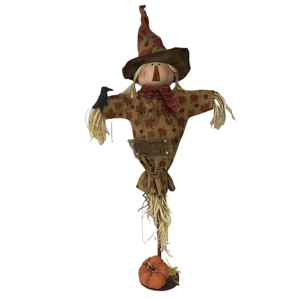 Christmas Forever FALL SCARECROW HUSK STANDING ON BASE W/ PUMPKIN 48.5″ ORANGE/MULTI