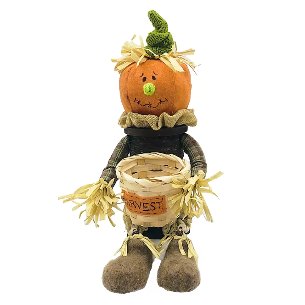 Christmas Forever FALL SCARECROW PUMPKIN HEAD W/ DANGLING LEGS 15.5″ ORANGE/MULTI