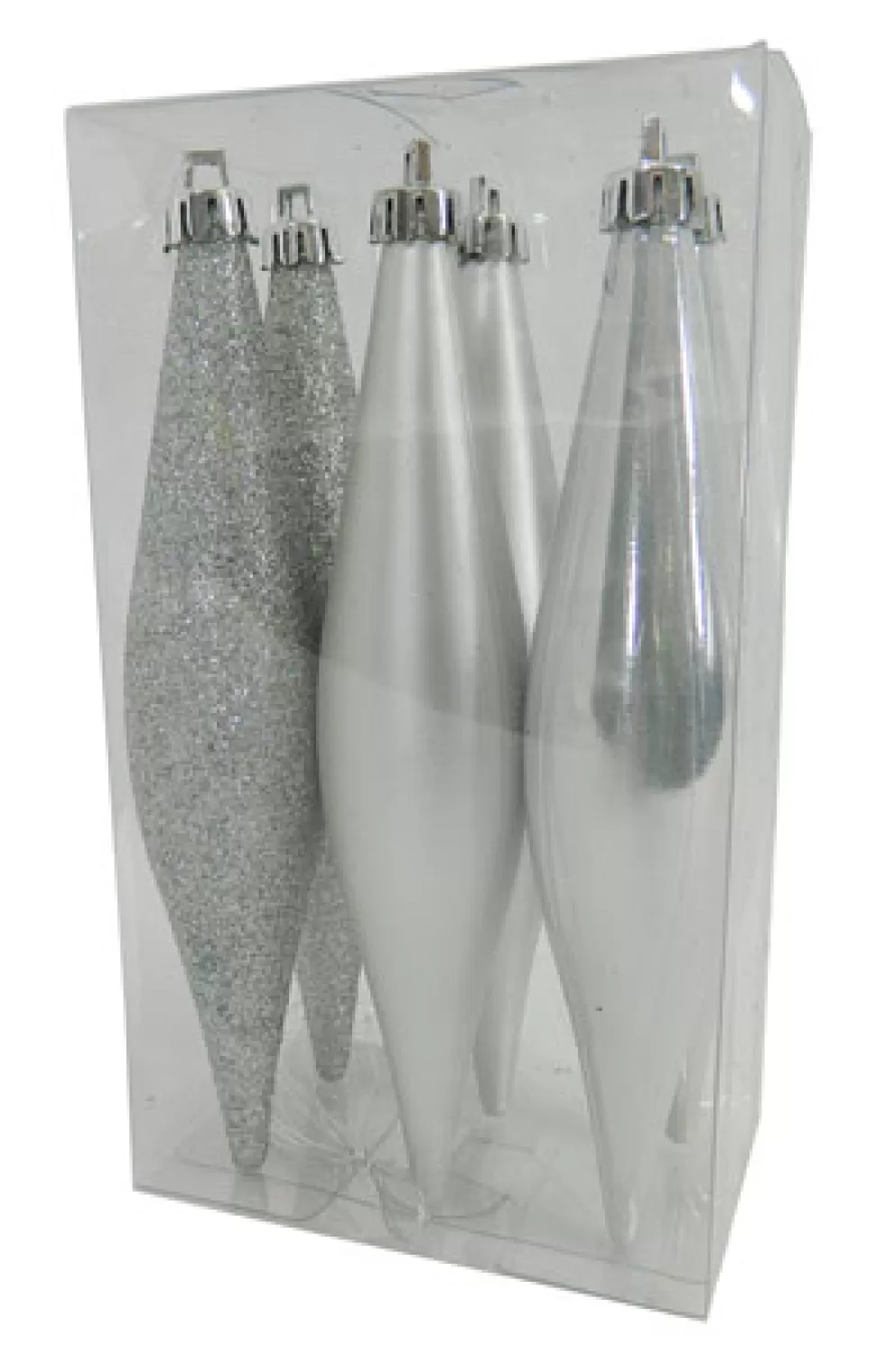 Christmas Forever FINIALS BOXED 6PC 140MM SILVER PEARLIZED /MATT /GLITTER