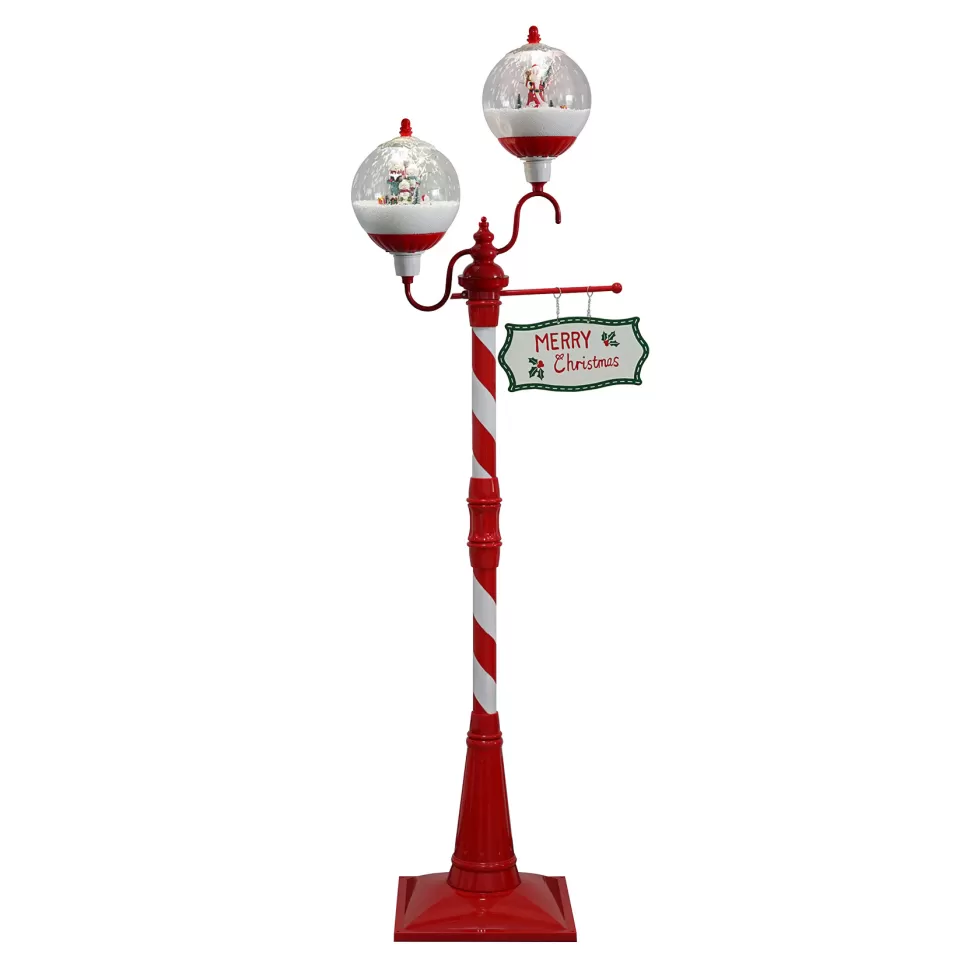 Christmas Forever FLOOR GLOBE DOUBLE LANTERN WITH SNOWMAN & SANTA SNOWING SCENE 73″