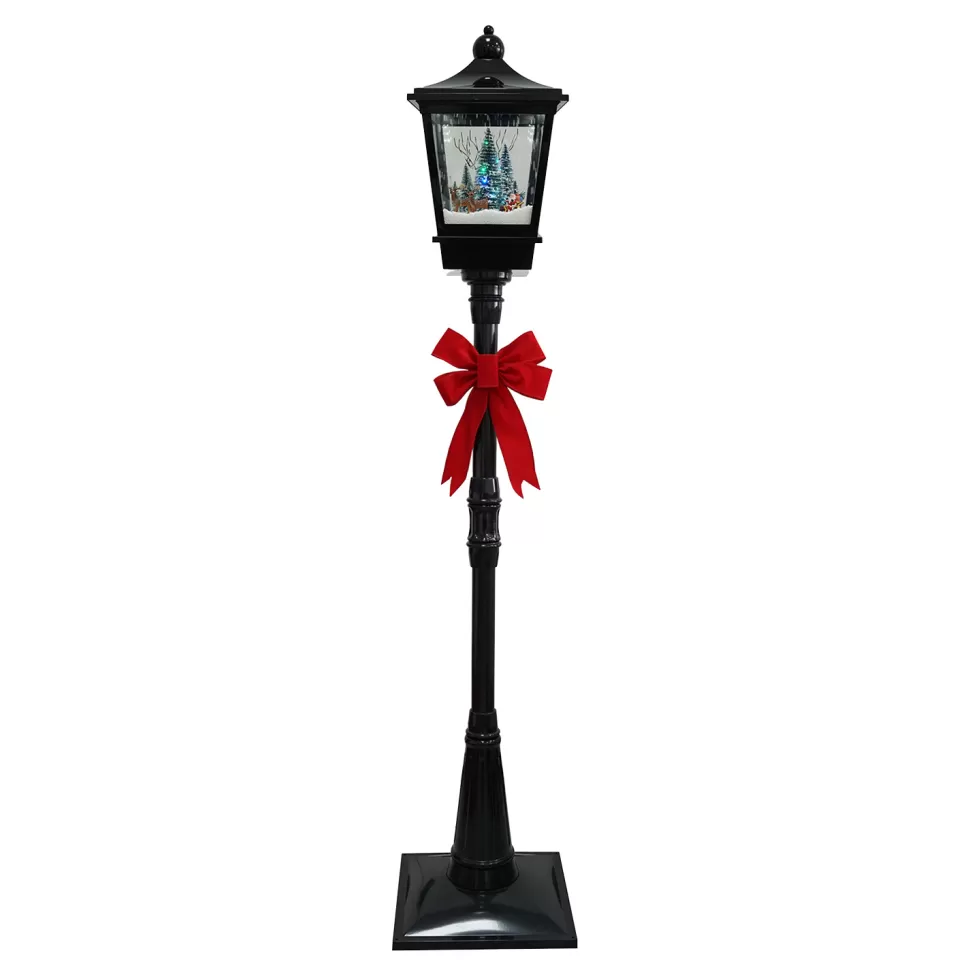 Christmas Forever FLOOR LANTERN WITH SANTA & REINDEER SNOWING SCENE 72″