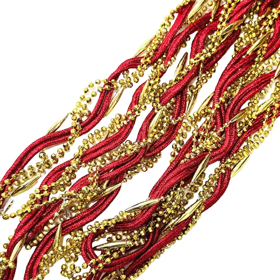 Christmas Forever GARLAND 5S-TWISTED 108″/9FT (2.7M) RED/ GOLD BEAD & STRAND
