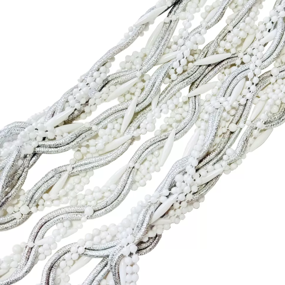 Christmas Forever GARLAND 5S-TWISTED 108″/9FT (2.7M) SILVER/ WHITE BEAD & STRAND