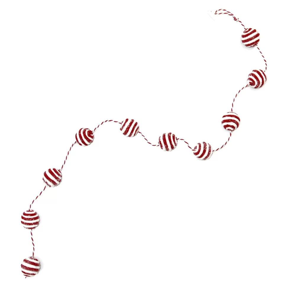 Christmas Forever GARLAND CANDY CANE BALLS 59″ FROSTED RED/WHITE